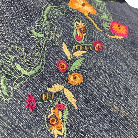 Vintage Blair Two Twenty Collection Long Blue Jean Jacket Embroidered Denim M - Picture 7 of 12